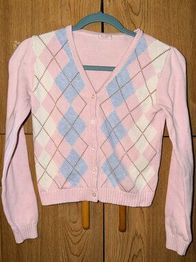 pink argyle cropped cardigan